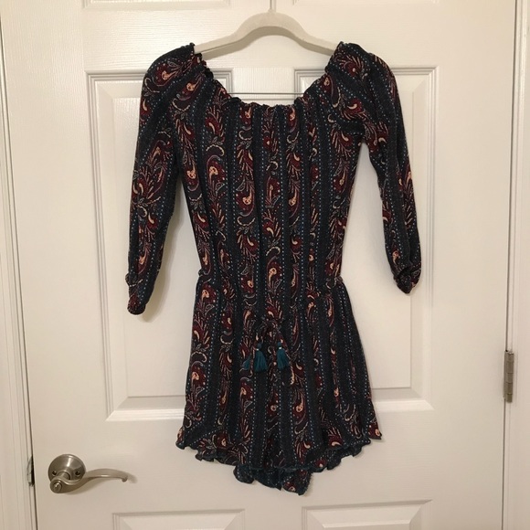 AEO Paisley Off the Shoulder Romper - Picture 2 of 7